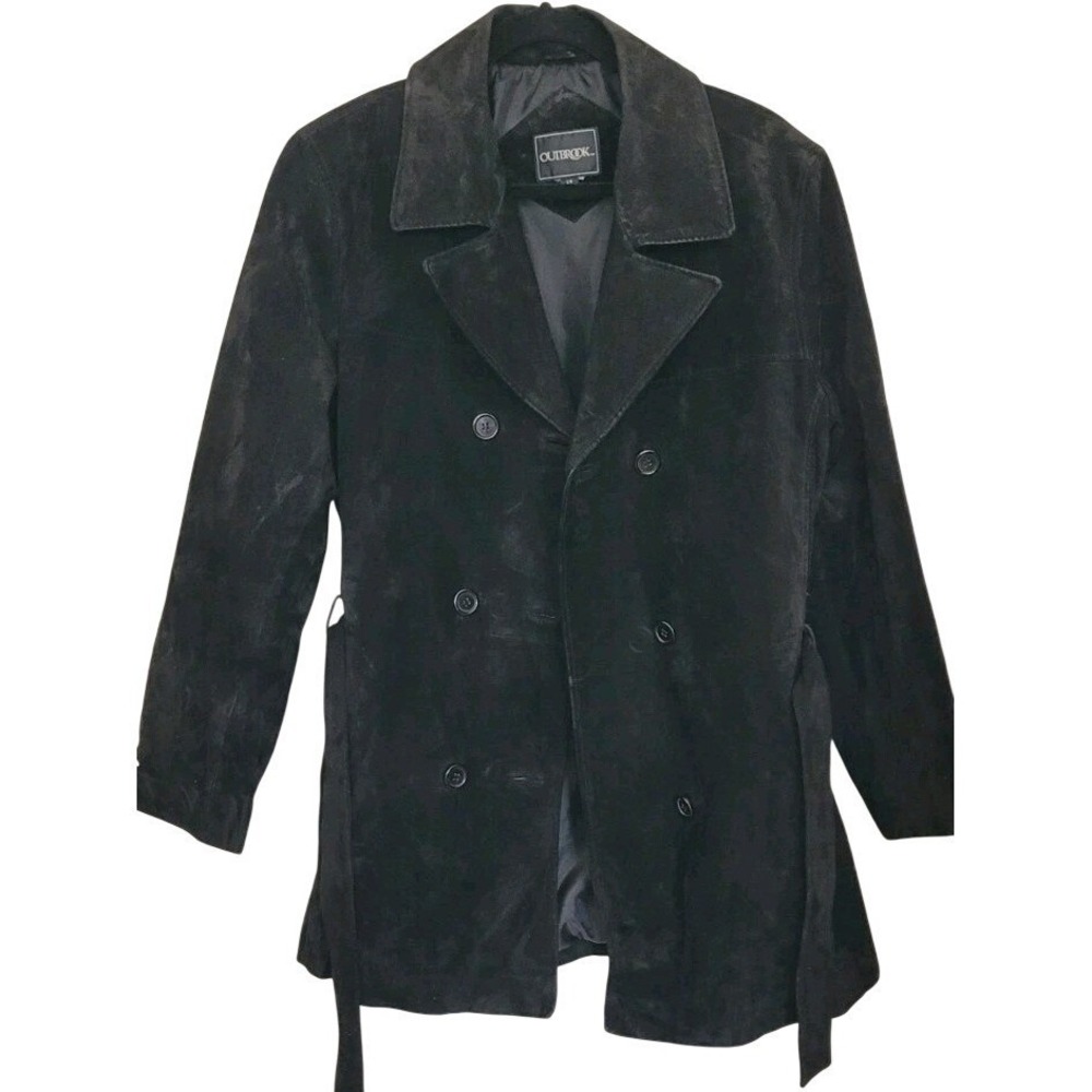 OutBrook Women's Black Button Belted Trench‎ Coat Mid-Length Size L Long Sleeve